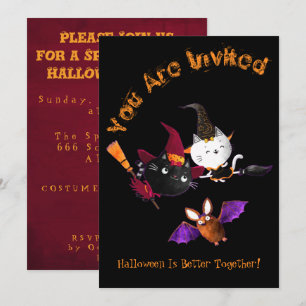 Invitation Halloween Party Jolie sorcière Chats Salles chauve