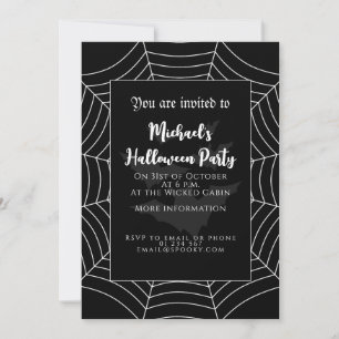 Invitation Halloween Party Noir blanc gris araignée chauves-s