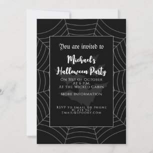 Invitation Halloween Party Noir blanc gris araignée chauves-s