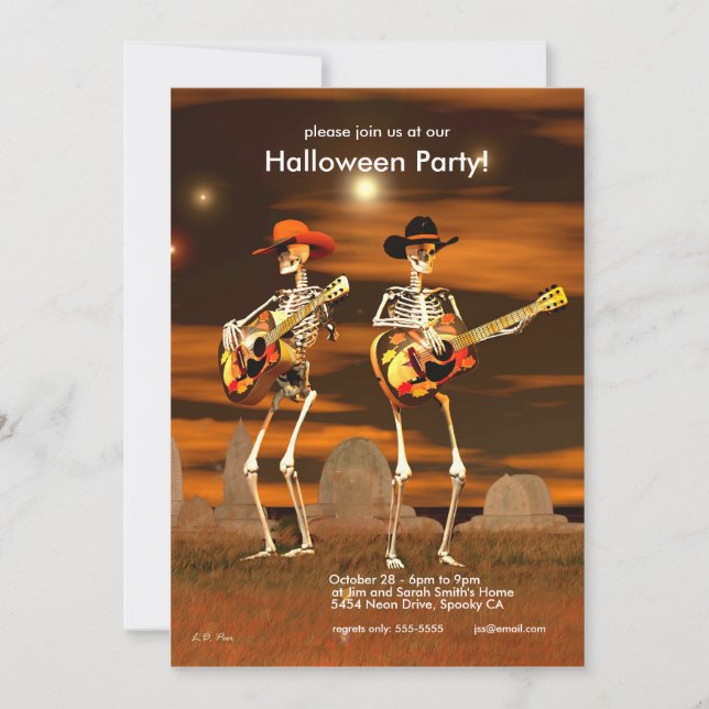Invitation Halloween Party Skeleton Musiciens (Devant)