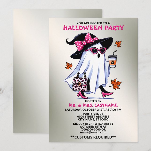 Invitation Halloween Party Stylish sorcière Ghost Coffee Cup (Devant / Derrière)