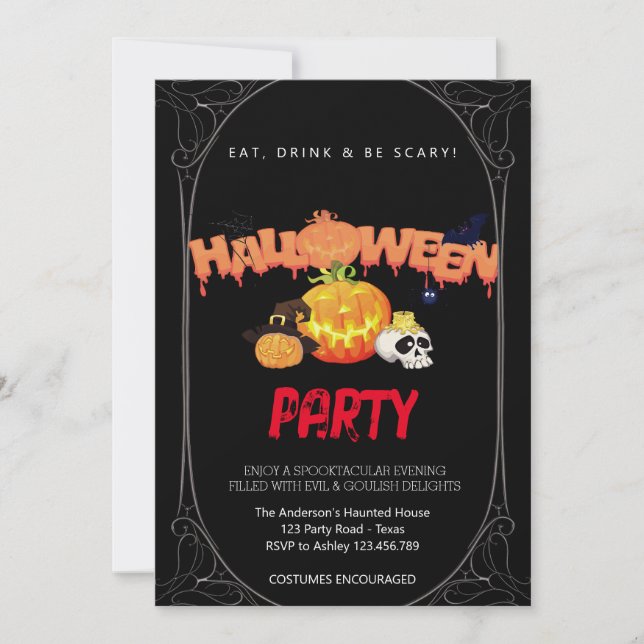 Invitation Halloween Party Vintage gothique (Devant)