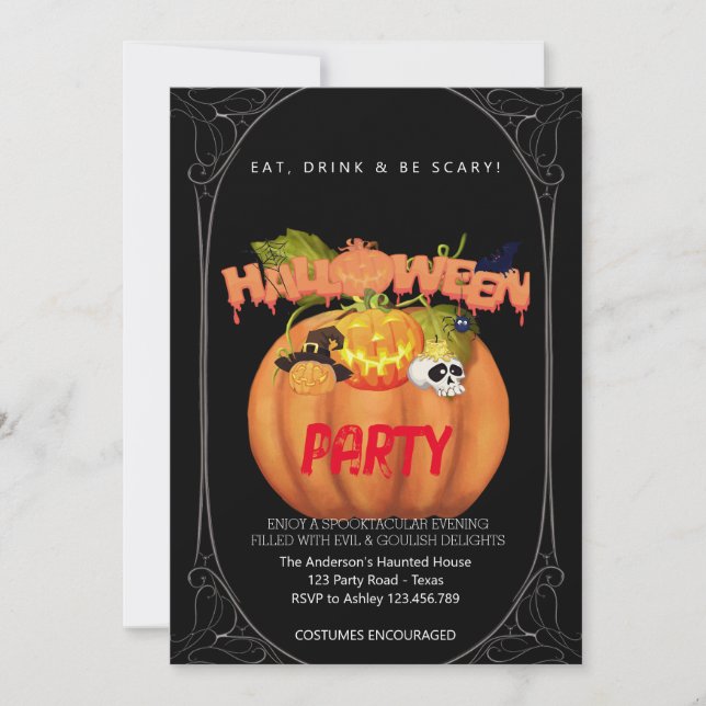 Invitation Halloween Party Vintage gothique (Devant)