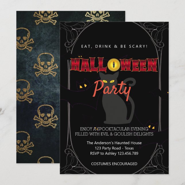 Invitation Halloween Party Vintage gothique (Devant / Derrière)