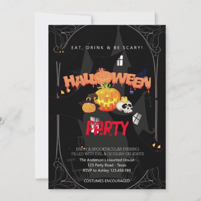 Invitation Halloween Party Vintage gothique (Devant)