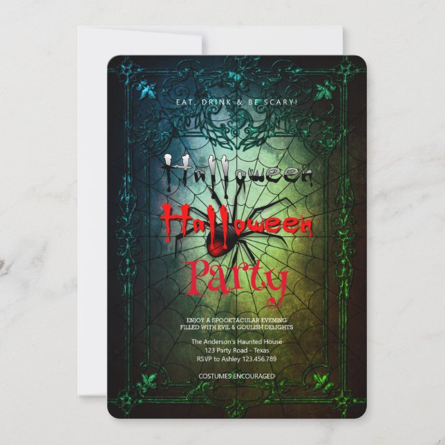Invitation Halloween Party Vintage Spider Web (Devant)