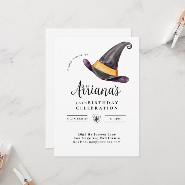 Invitation Halloween personnalisé Anniversaire Sorcière de fê (Devant/Arrière en situation)