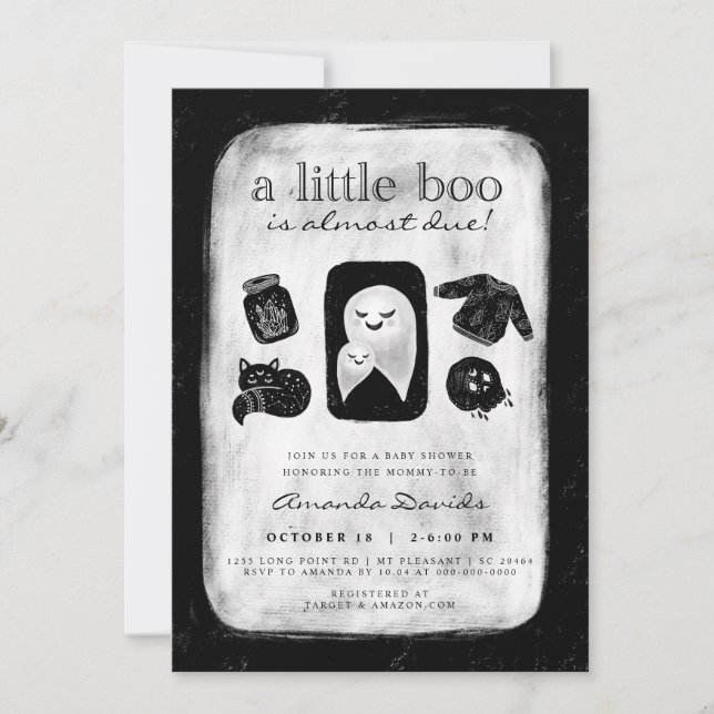 Invitation Halloween Petit Boo Crâne SprinkBaby shower Dans (Devant)
