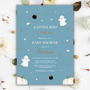 Invitation Halloween Petit Citrouille Boo Baby shower bleu