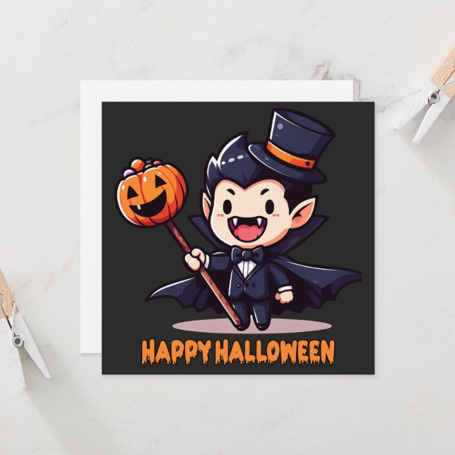 Invitation Halloween - Petit vampire enfantin (Devant/Arrière en situation)