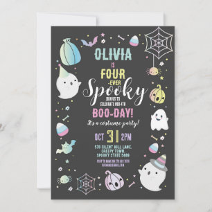 Invitation Halloween QUATRE 4ème anniversaire Filles Fêtes Fê