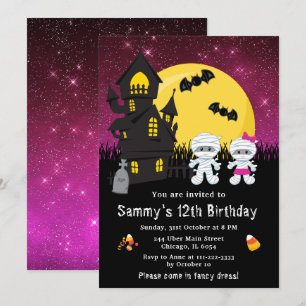 Invitation Halloween robe fantaisie Anniversaire maman rose