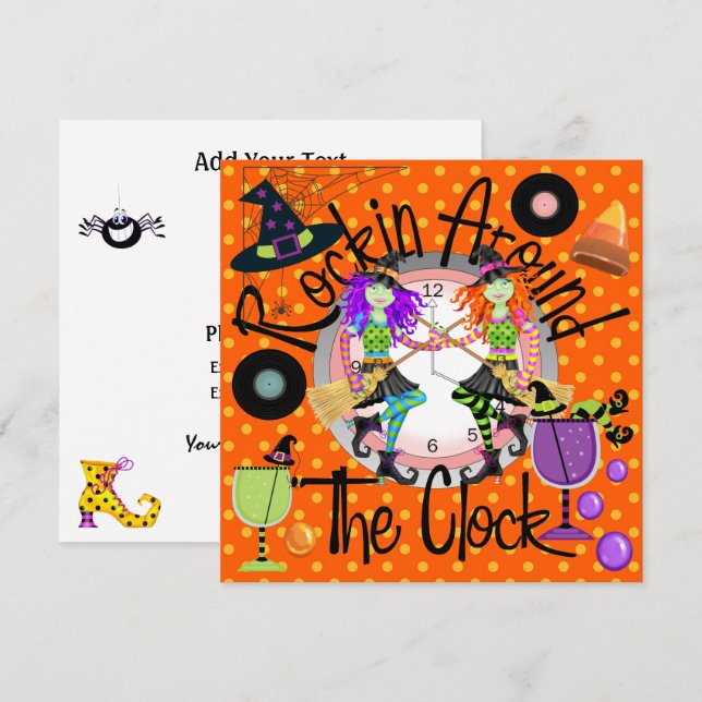 Invitation Halloween Rockin' autour de l'horloge (Devant / Derrière)