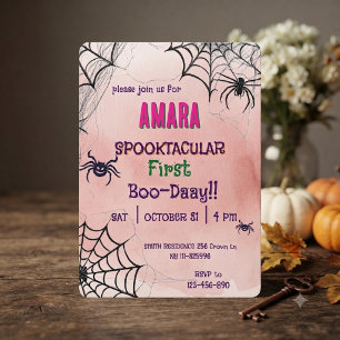 Invitation Halloween Rose et araignées Anniversaire Halloween