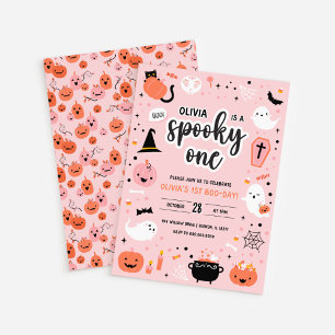 Invitation Halloween rose et orange 1er anniversaire Invitati