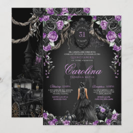 Invitation Halloween Rose noir violet princesse Quinceanera