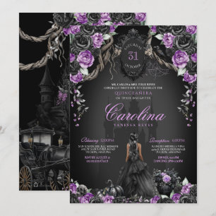 Invitation Halloween Rose noir violet princesse Quinceanera
