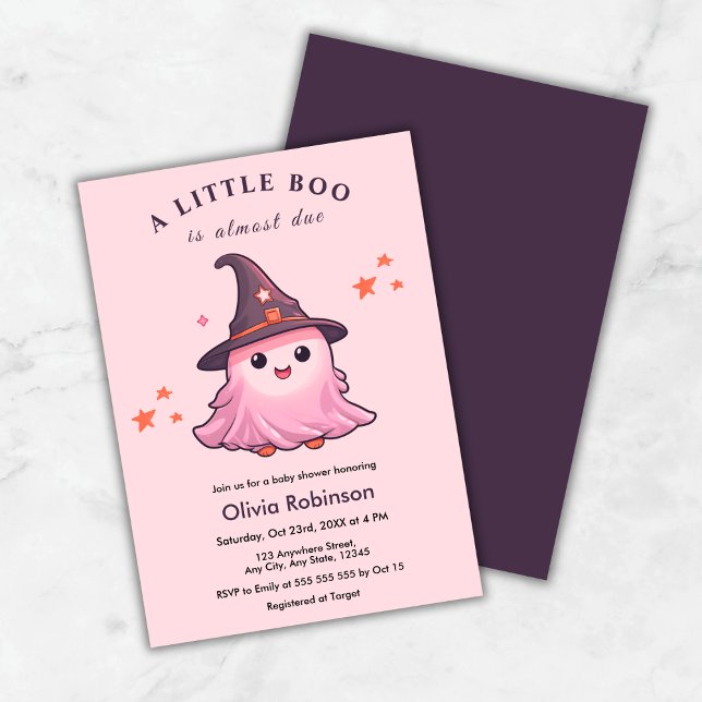 Invitation Halloween rose Un Petit Baby shower Boo (Pink Halloween A Little Boo Baby Shower Invitation )