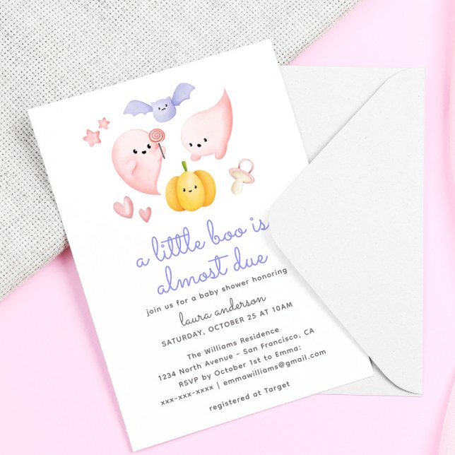 Invitation Halloween rose Un Petit Boite Presque Baby shower (a little boo is almost due cute pink halloween baby shower invitation)