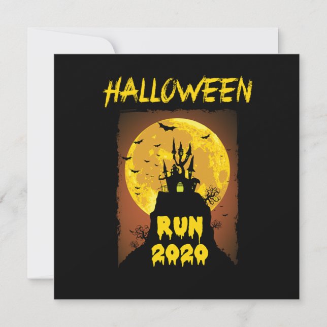Invitation Halloween Run 2020 Éffrayant Bats Lune Horreur Cad (Devant)