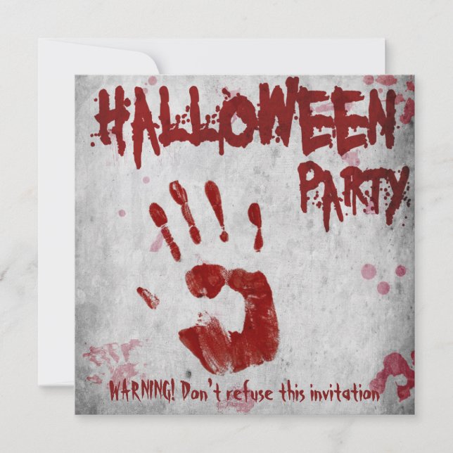 Invitation Halloween sanglant main empreinte sanglante (Devant)