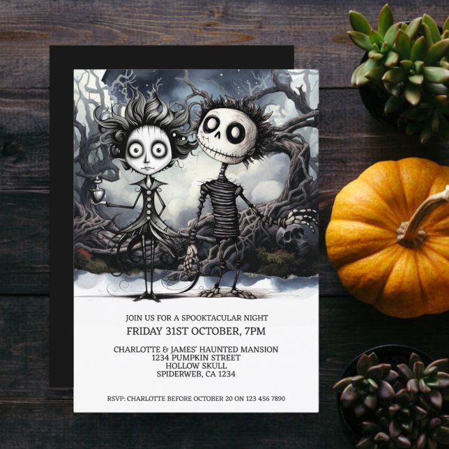 Invitation Halloween Scary Gothique Couple En Bois (Halloween Scary Gothic Couple In Woods Invitation from Ricaso. A creepy but cute couple at Halloween)