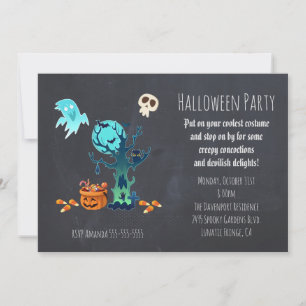 Invitation Halloween - Scène Éffrayante Avec Bonbo