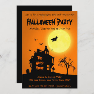 Invitation Halloween Silhouette sorcière Haunch House Party