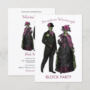 Invitation Halloween Skeleton Couple Block Party