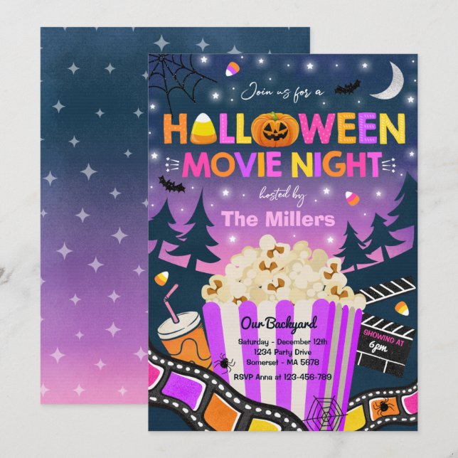 Invitation Halloween Soirée de cinéma Halloween Spooktacular (Devant / Derrière)