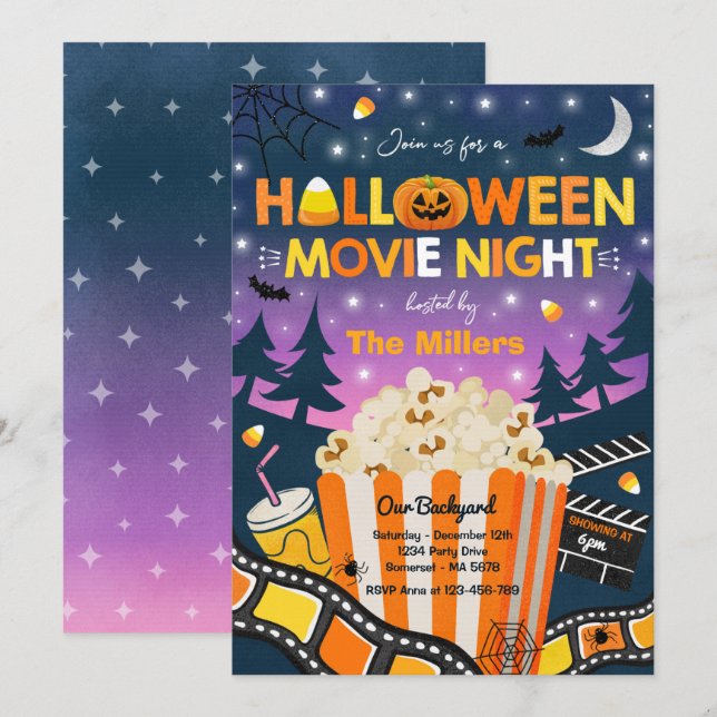 Invitation Halloween Soirée de cinéma Halloween Spooktacular (Devant / Derrière)