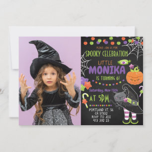 Invitation Halloween sorcière Chat Citrouille Anniversaire In