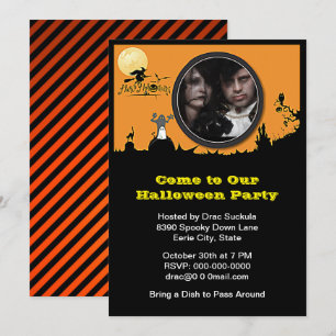 Invitation Halloween, Sorcière, Fantôme, Chat, Ajouter Votre