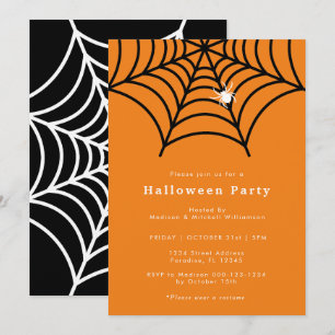 Invitation Halloween Spider Web Éffrayant moderne Orange Part