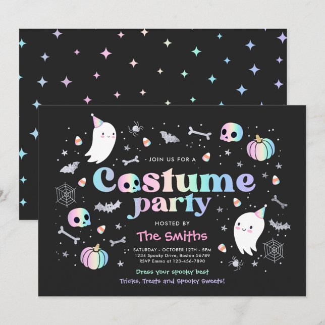 Invitation Halloween Spooktacular Costume Party mignon fantôm (Devant / Derrière)
