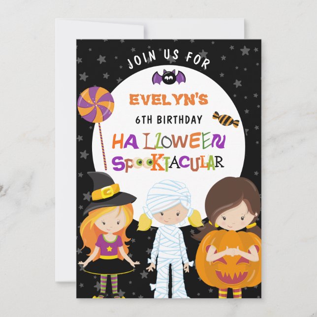 Invitation Halloween Spooktacular Girls 6e anniversaire (Devant)