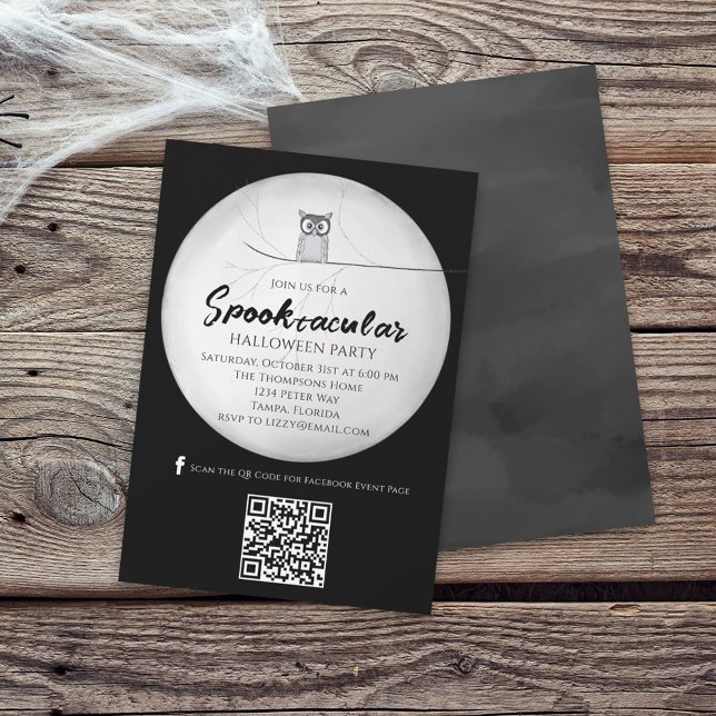 Invitation Halloween Spooktacular Owl QR Code Social Media (Créateur téléchargé)