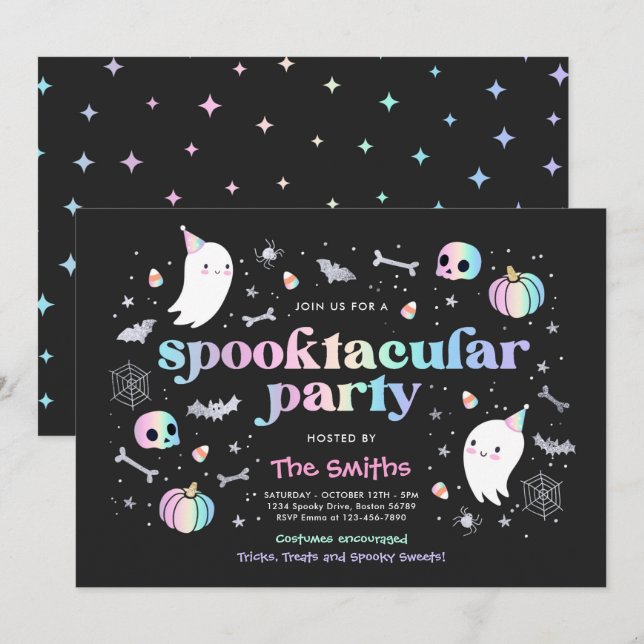 Invitation Halloween Spooktacular Party Cute Pastel Ghost (Devant / Derrière)