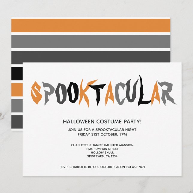Invitation Halloween Spooktacular Party Motif rayé (Devant / Derrière)