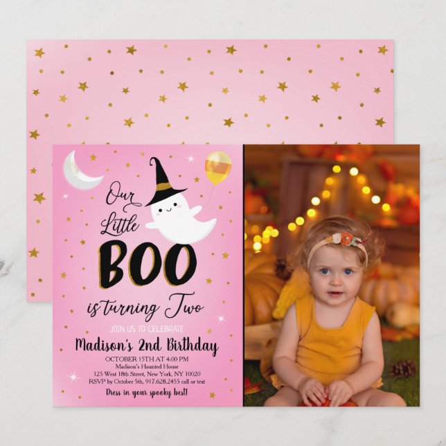 Invitation Halloween Spooktacular rose Fantôme Anniversaire (Devant / Derrière)