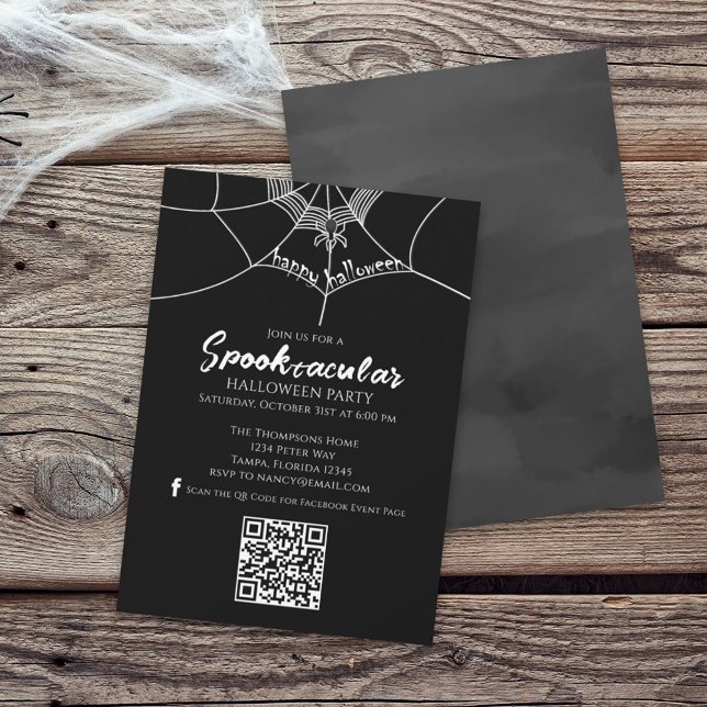 Invitation Halloween Spooktacular Spider QR Code Social Media (Créateur téléchargé)