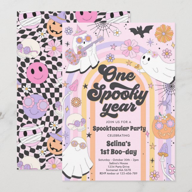 Invitation Halloween Super Cute Ghost 1er Anniversaire (Devant / Derrière)
