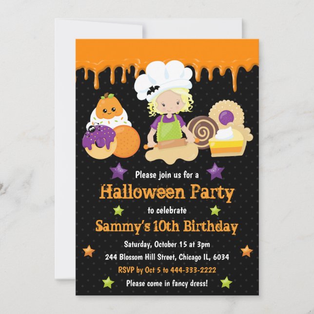 Invitation Halloween Traitements Baking Anniversaire (Devant)