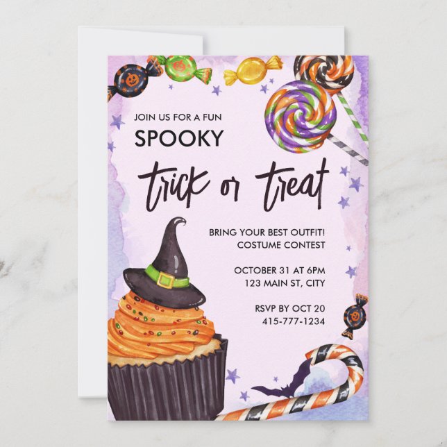 Invitation Halloween Trick ou Treat Cupcake (Devant)