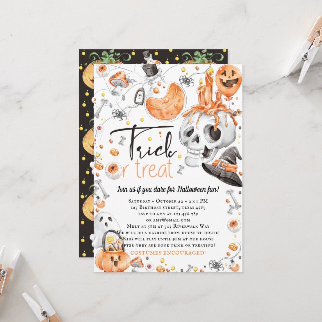 Invitation Halloween Trick Ou Treat Party (Devant/Arrière en situation)