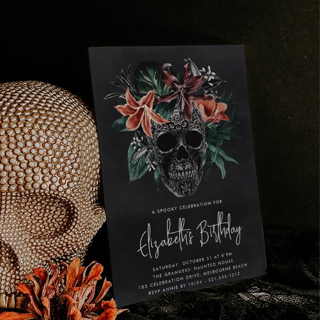 Invitation Halloween Tropical Floral Skull fête d'anniversair (Créateur téléchargé)