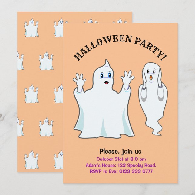 Invitation Halloween Trumpy & Munchy Ghosts (Devant / Derrière)