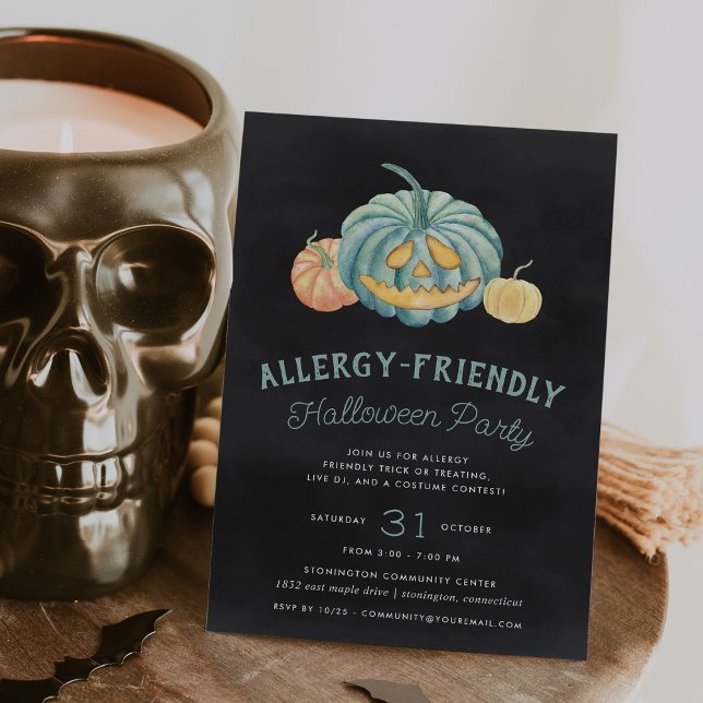 Invitation Halloween Turquoise Citrouille Allergy Friendly Pa (Créateur téléchargé)