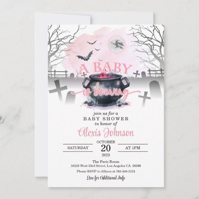 Invitation Halloween Un bébé brasse Baby shower rose (Devant)