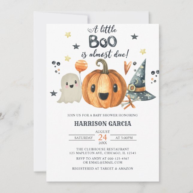 Invitation Halloween Un Petit Baby shower Citrouille Boo (Devant)